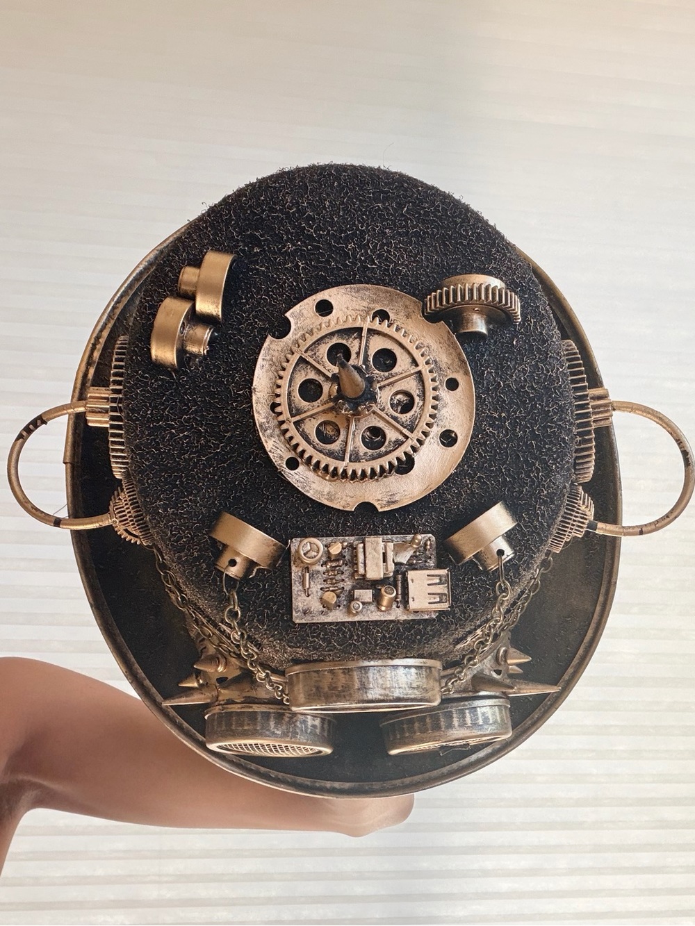 Steampunk Industrial Top Hat with Clock & Goggles – Handmade Statement Piece - Picture 11 of 15